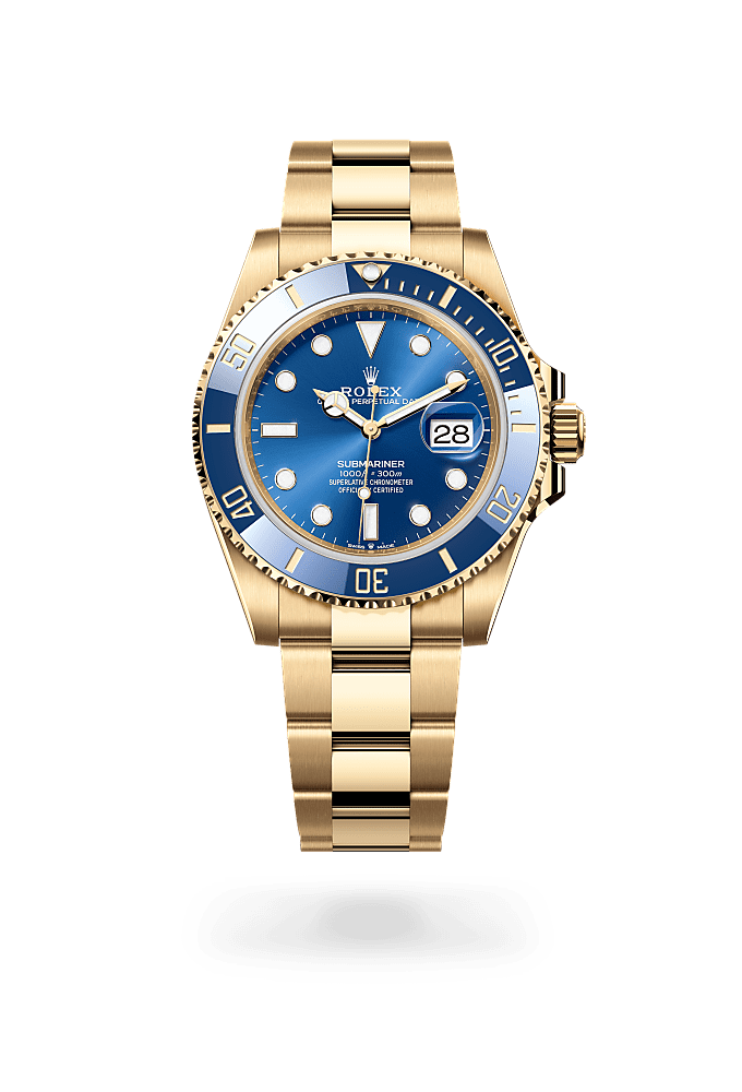Submariner Date, اویستر، ۴۱ میلیمتری، طلای زرد, صفحه‌ : آبی سلطنتی, Rolex