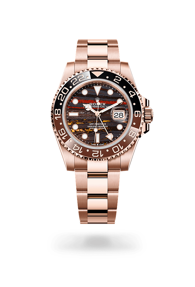 GMT-Master II, Oyster, 40 mm, emas Everose, Permukaan : Besi harimau, Rolex
