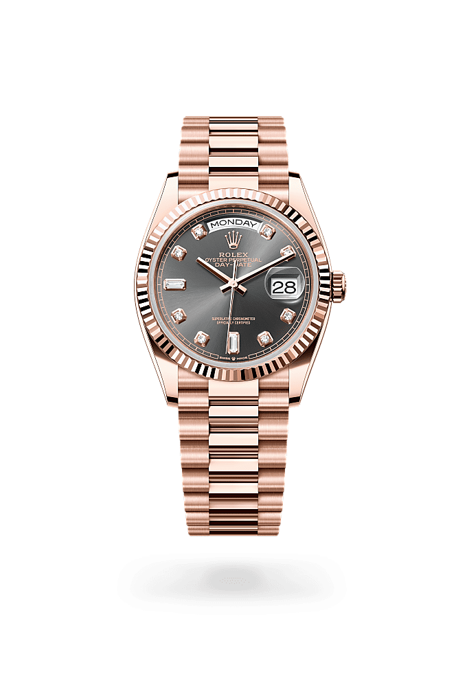 Day-Date 36, Oyster, 36 mm, Everose gold, Dial : Slate set with diamonds, Rolex