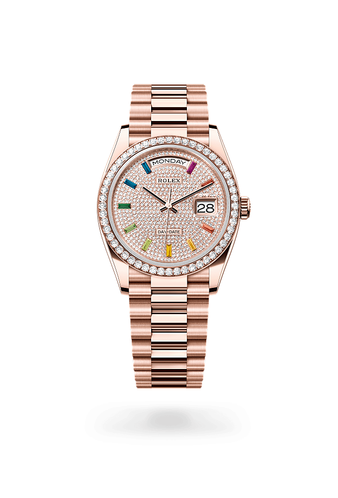 星期日历型 36, 蚝式，36毫米，钻石及永恒玫瑰金, 表盘 : 密镶钻石, Rolex