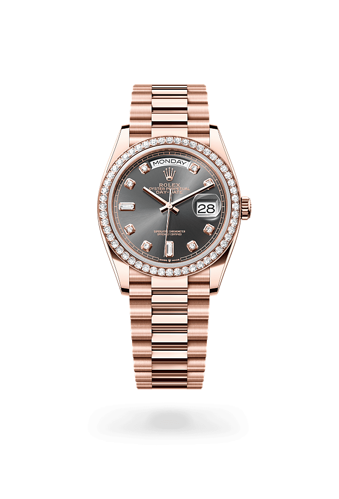 Day-Date 36, Oyster, 36 mm, Everose gold and diamonds, Dial : Slate set with diamonds, Rolex