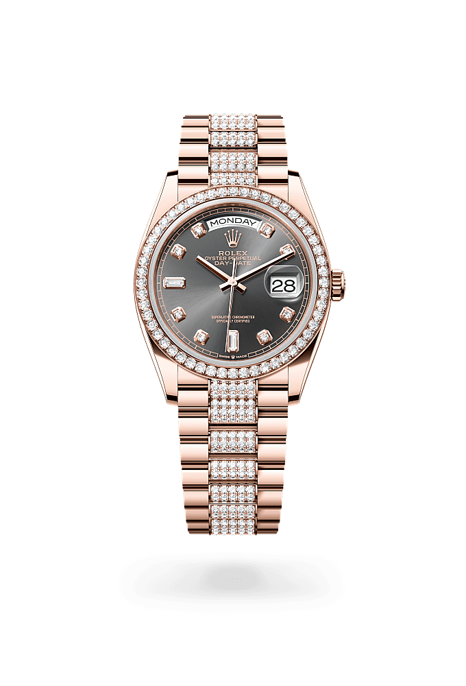 Day-Date 36, Oyster, 36 mm, Everose gold and diamonds, Dial : Slate set with diamonds, Rolex