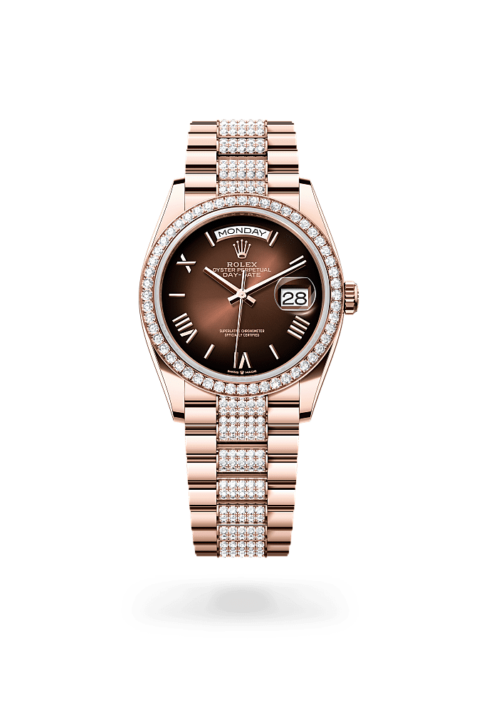 Day-Date 36, Oyster, 36 mm, Everose gold and diamonds, Dial : Brown ombré, Rolex