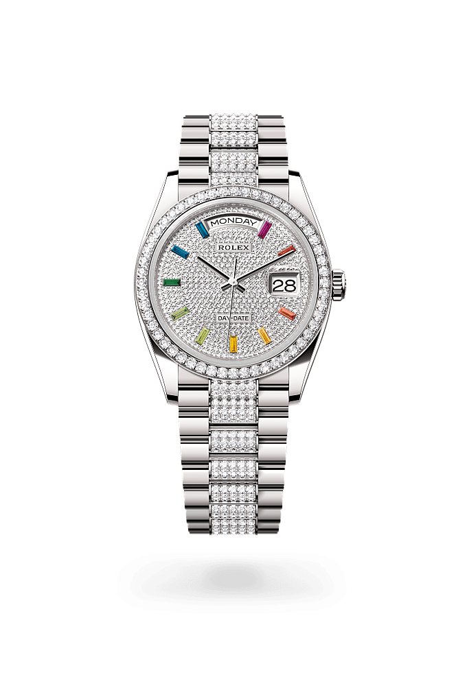 Day-Date 36, Oyster, 36 mm, white gold and diamonds, Dial : Diamond-paved, Rolex