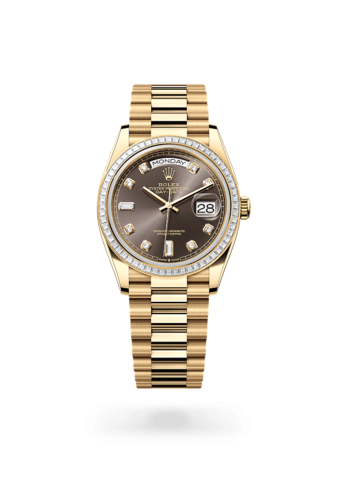 星期日历型 36, 蚝式，36毫米，钻石及黄金, 表盘 : 深灰色，镶钻石, Rolex