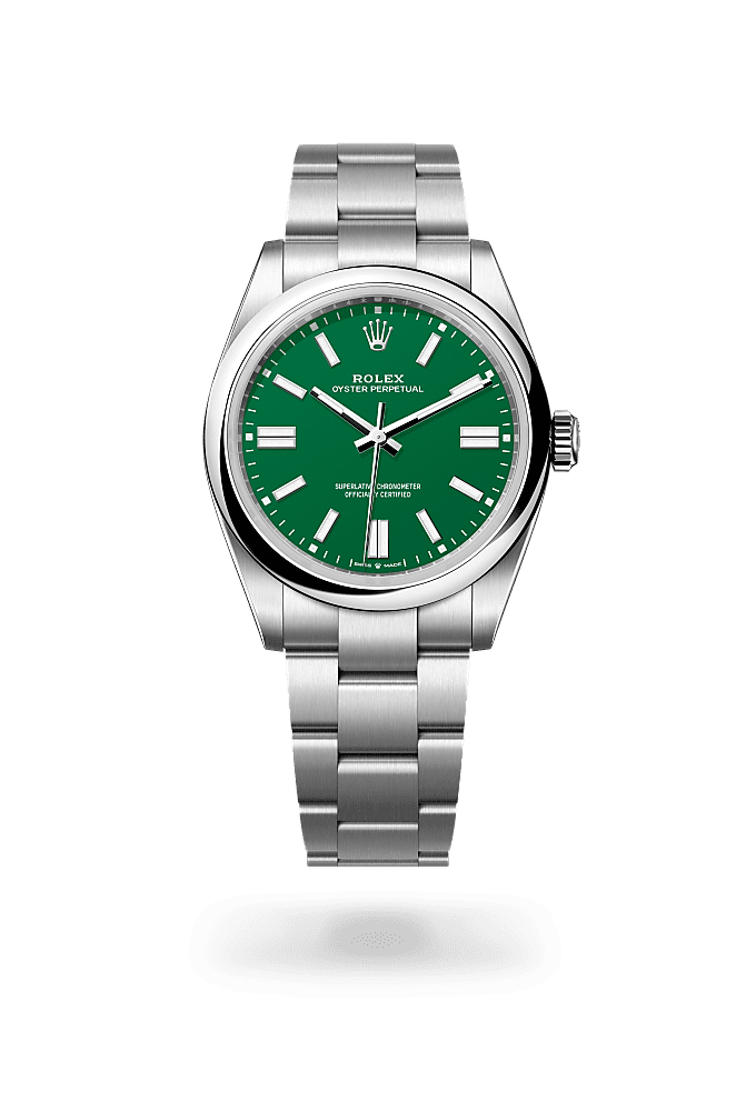 Oyster Perpetual 41, 蠔式，41毫米，蠔式鋼, 錶面 : 綠色, Rolex