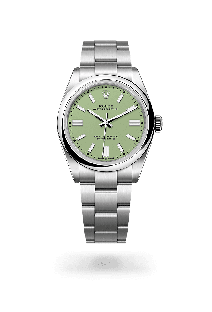 ऑइस्टर पर्पेचुअल 41, ऑयस्टर, 41 मिमी, ऑयस्टरस्टील, डायल : पिस्ता, Rolex