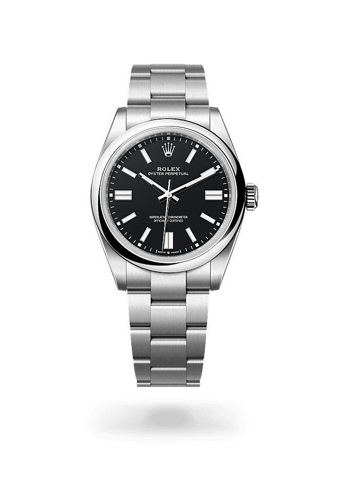 Oyster Perpetual 41, Oyster, 41 mm, Oystersteel, Dial : Hitam, Rolex