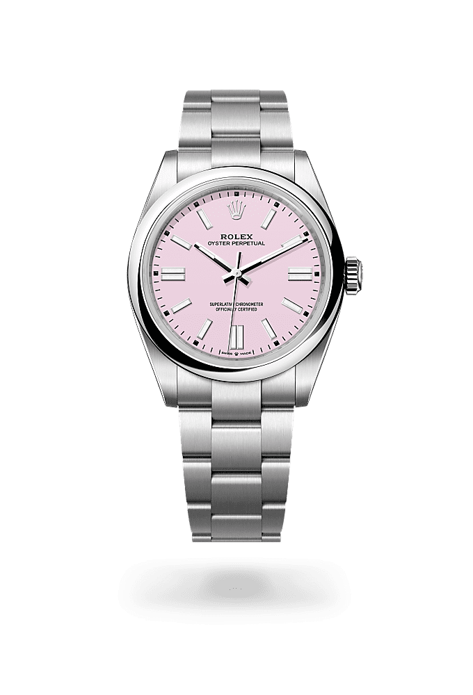 Oyster Perpetual 41, Oyster, 41 mm, Oystersteel, Dial : <i>Candy pink</i>, Rolex