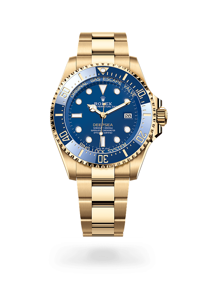 Rolex Deepsea, Oyster, 44 mm, emas kuning, Permukaan : Biru, Rolex