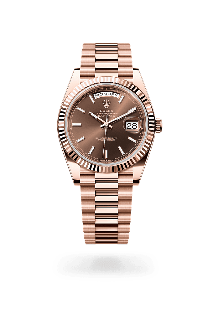 Day-Date 40, Oyster, 40 mm, emas Everose, Permukaan : Coklat, Rolex