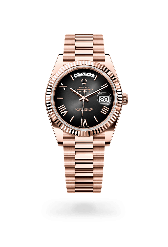 Day-Date 40, Oyster, 40 mm, emas Everose, Permukaan : Ombre Batu Loh, Rolex