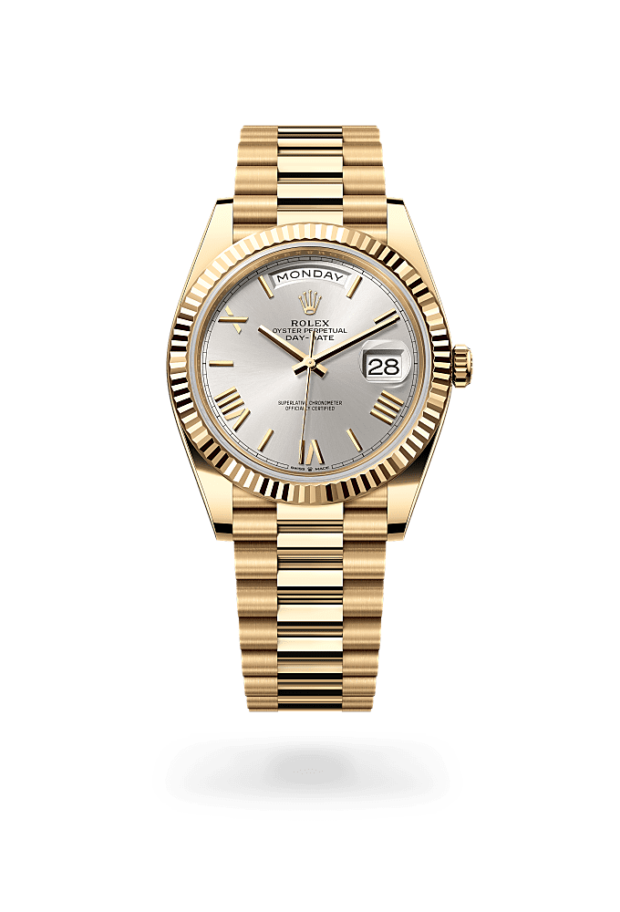 Day-Date 40, Oyster, 40 mm, yellow gold, Dial : Silver, Rolex