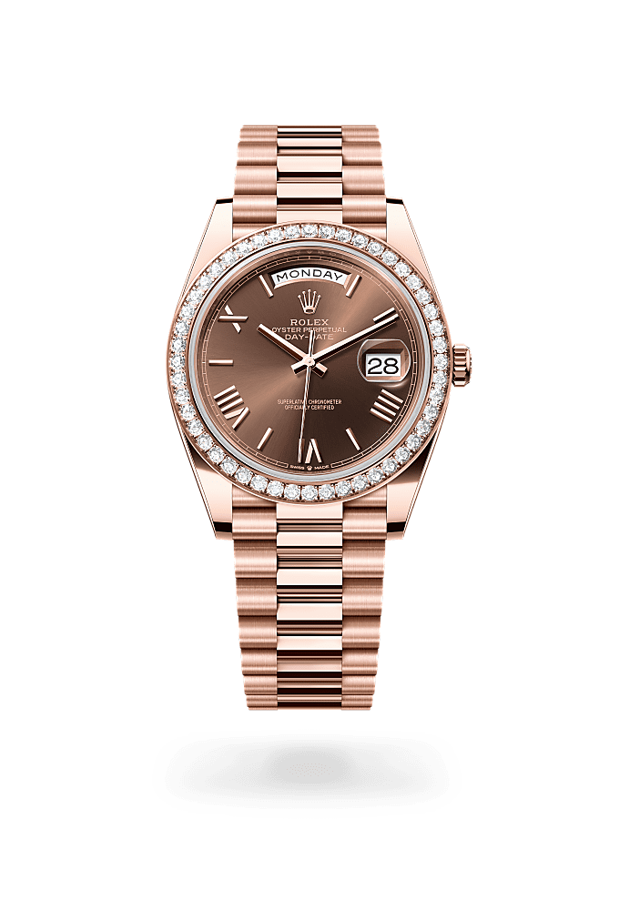 Day-Date 40, Oyster, 40 mm, Everose gold and diamonds, Dial : Chocolate, Rolex