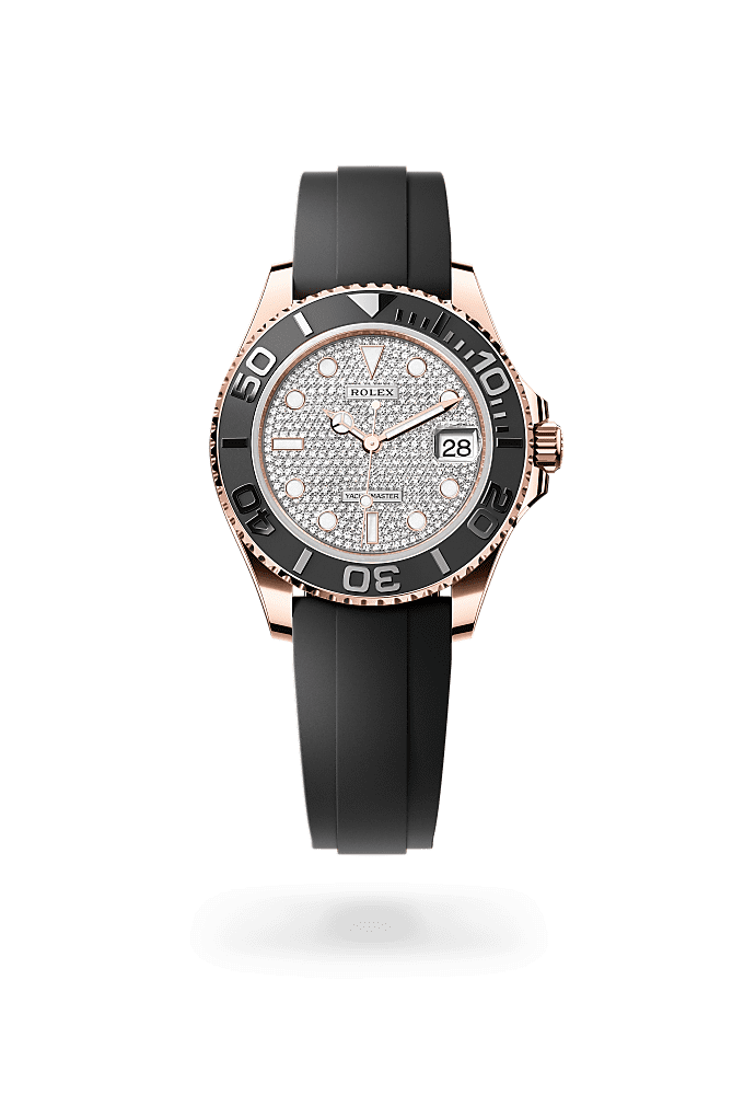 Yacht-Master 37, Oyster, 37 mm, ouro Everose, Mostrador : Pavê de diamantes, Rolex
