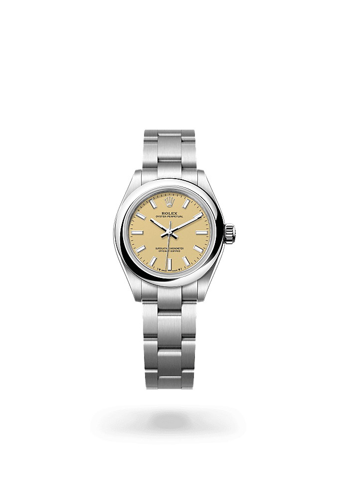 Oyster Perpetual 28, 蠔式，28毫米，蠔式鋼, 錶面 : 米色, Rolex