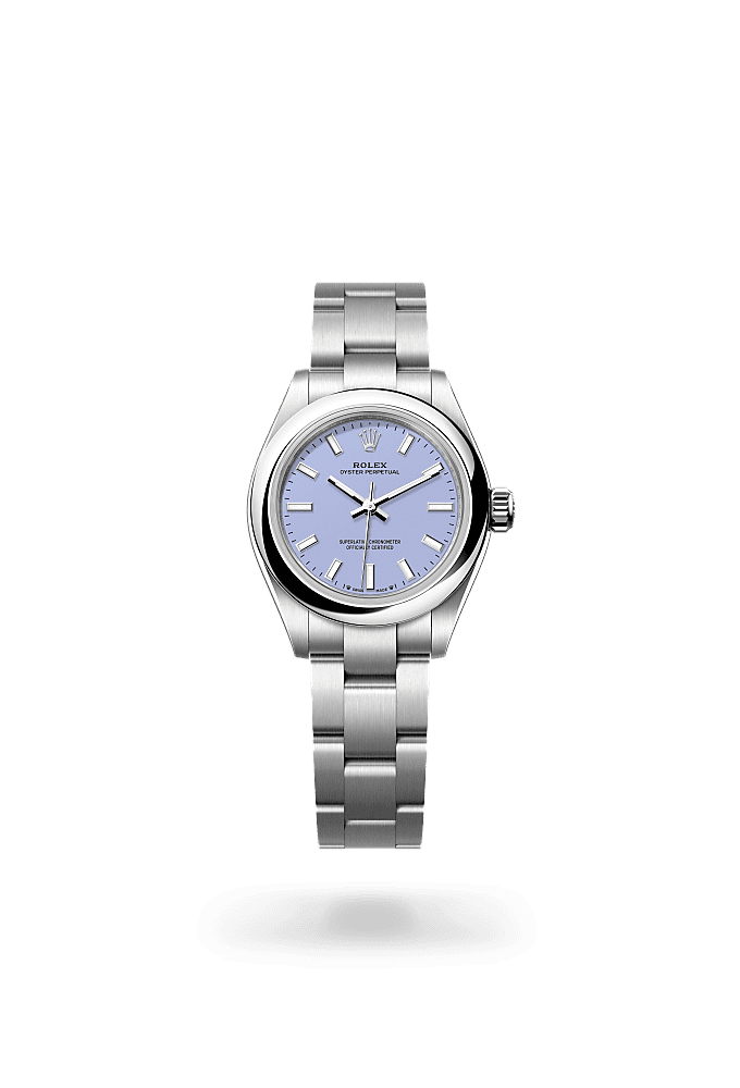 Oyster Perpetual 28, Oyster, 28 mm, Oystersteel, Dial : <i>lavender</i>, Rolex