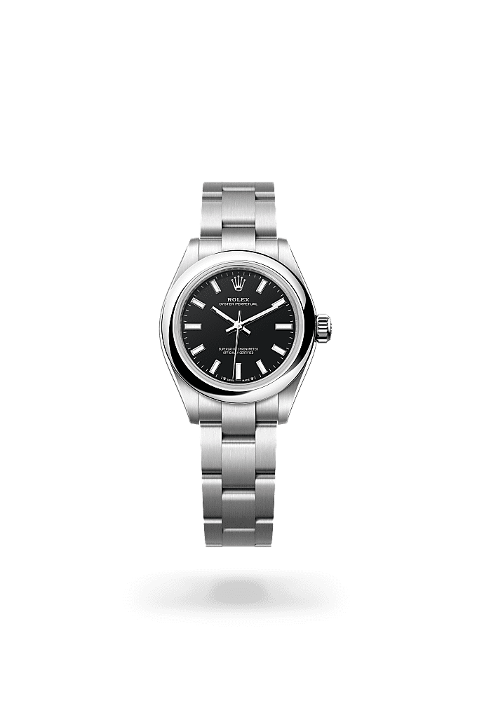 Oyster Perpetual 28, Oyster, 28 mm, Oystersteel, Dial : Hitam, Rolex