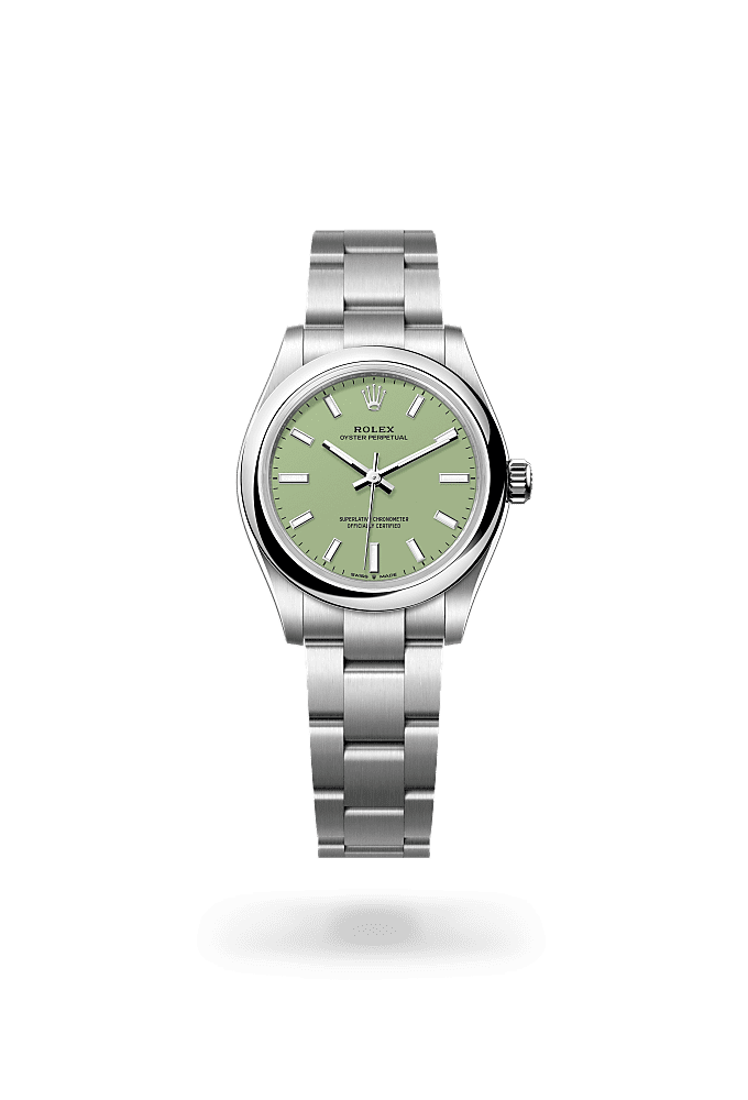 Oyster Perpetual 31, 蠔式，31毫米，蠔式鋼, 錶面 : 開心果綠色, Rolex