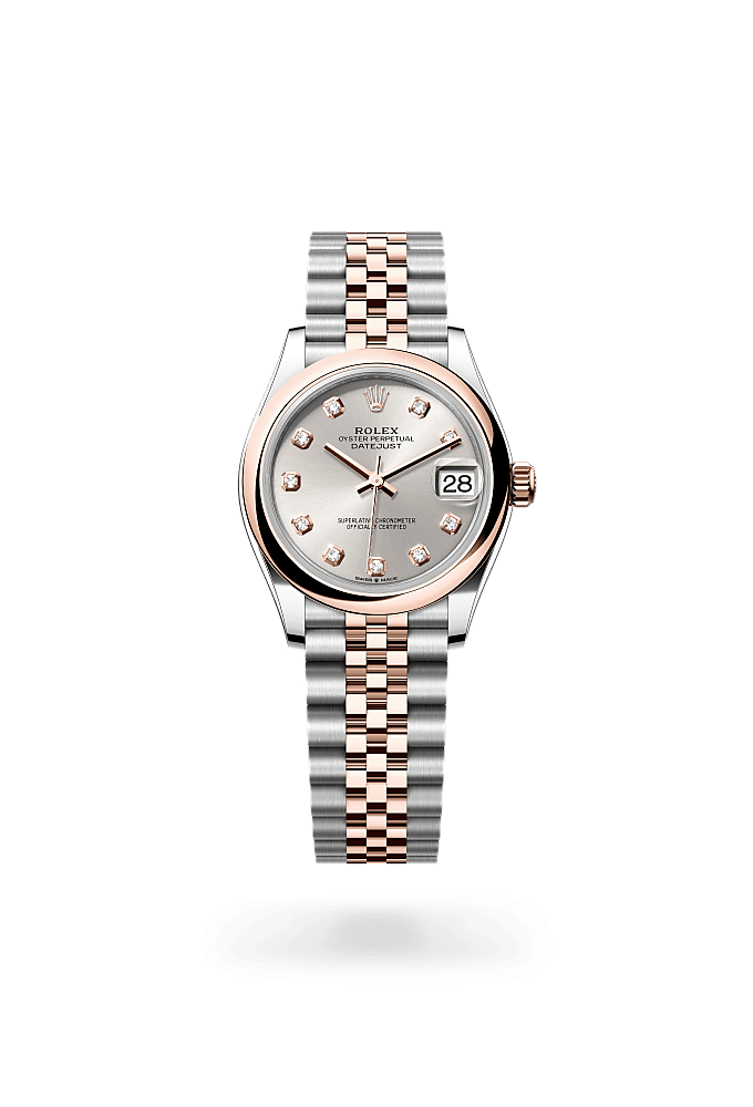 Datejust 31, Oyster, 31 mm, thép Oystersteel và vàng Everose, Mặt đồng hồ : màu bạc nạm kim cương, Rolex