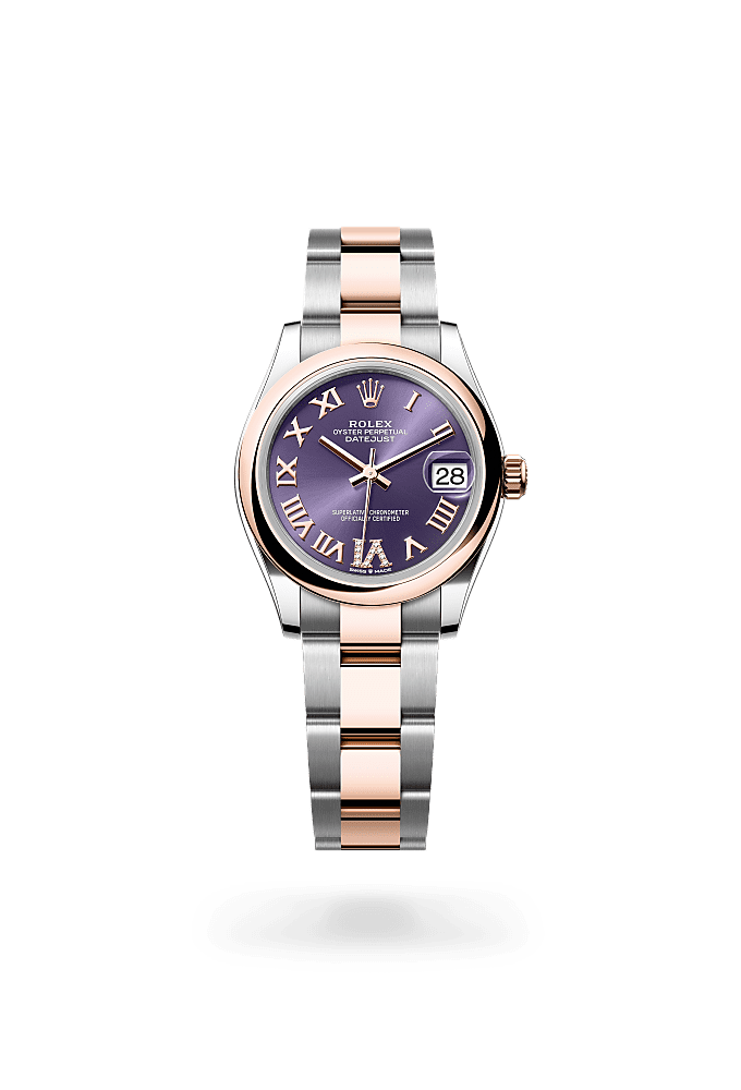 Datejust 31, Oyster, 31 mm, Oystersteel and Everose gold, Dial : Aubergine set with diamonds, Rolex