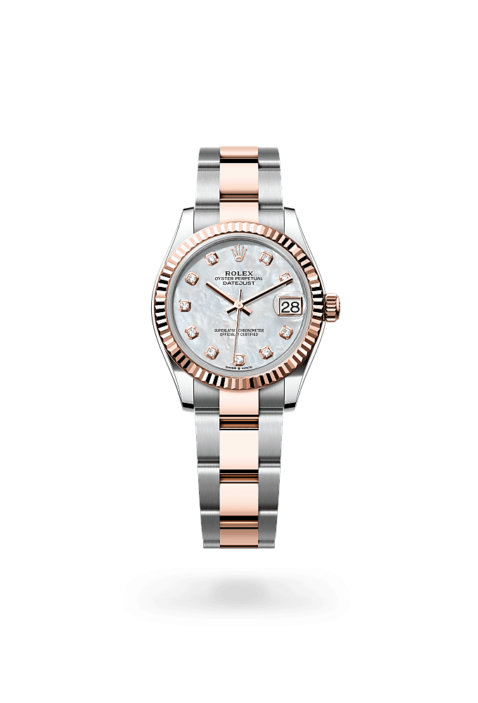 Datejust 31, Oyster, 31 mm, Oystersteel and Everose gold, Dial : White mother-of-pearl set with diamonds, Rolex