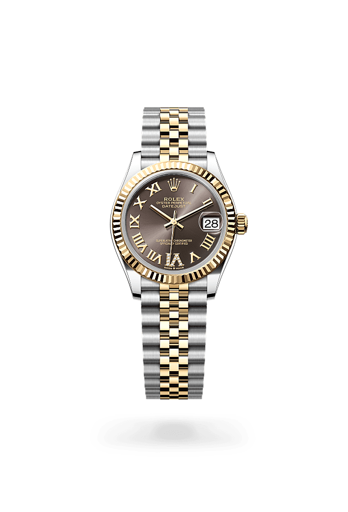 Datejust 31, Oyster, 31 mm, Oystersteel and yellow gold, Dial : Dark grey set with diamonds, Rolex