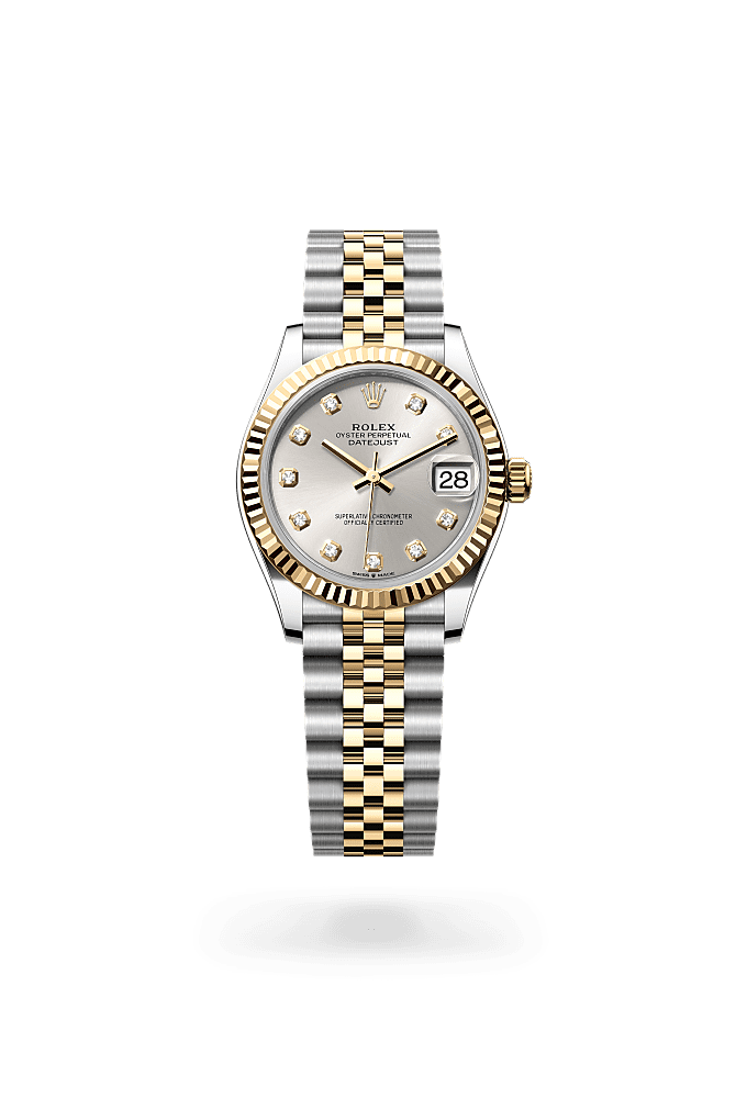 Datejust 31, Oyster, 31 mm, thép Oystersteel và vàng kim, Mặt đồng hồ : màu bạc nạm kim cương, Rolex