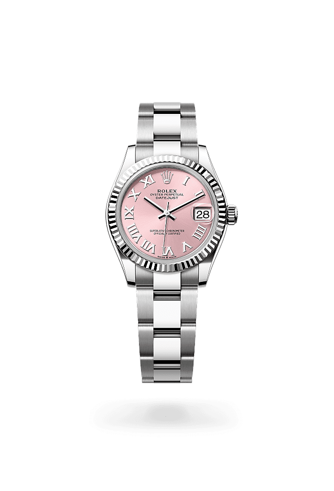 Datejust 31, Oyster, 31 มม., Oystersteel และทองคำขาว, หน้าปัด : สีชมพู, Rolex