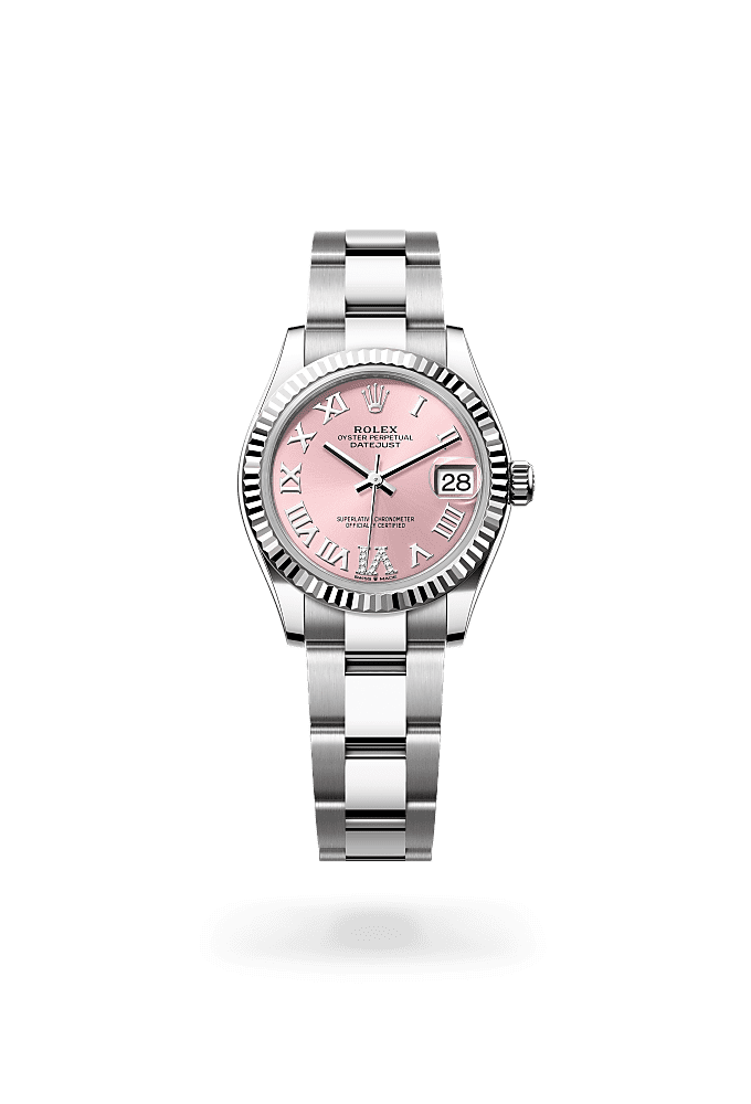 Datejust 31, Oyster, 31 มม., Oystersteel และทองคำขาว, หน้าปัด : สีชมพูประดับด้วยเพชร, Rolex