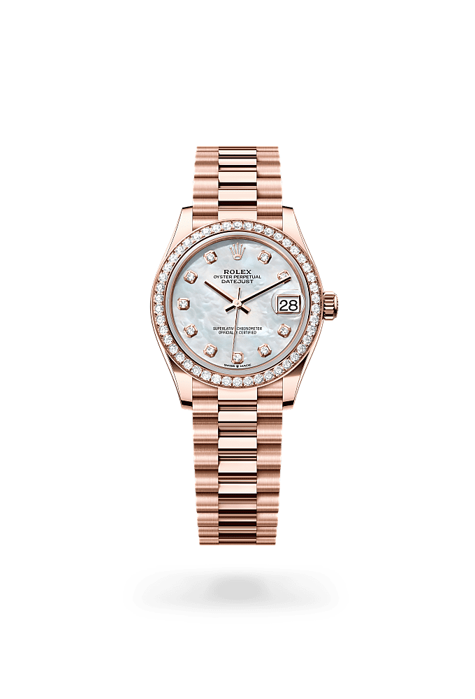 Datejust 31, Oyster, 31 mm, oro Everose y diamantes, Esfera : Nácar blanco engastada de diamantes, Rolex
