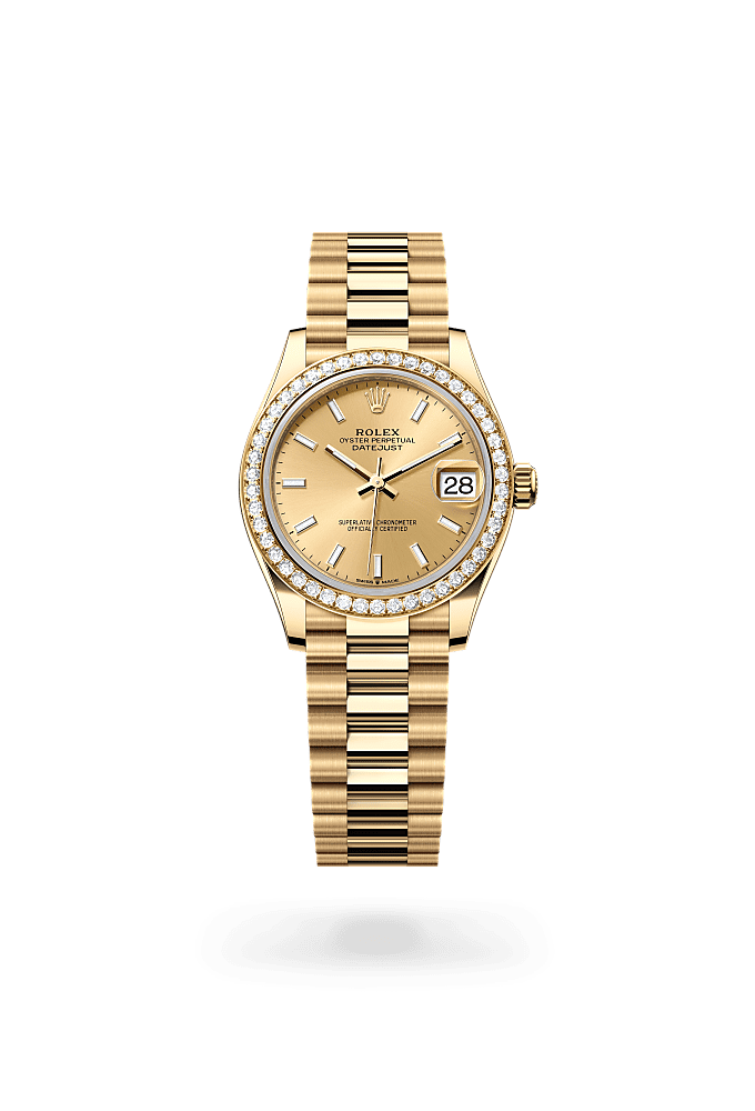 Datejust 31, Oyster, 31 mm, yellow gold and diamonds, Dial : Champagne-colour, Rolex