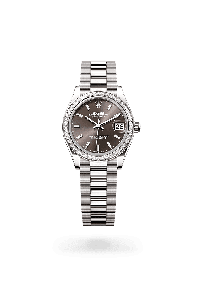 Datejust 31, Oyster, 31 mm, white gold and diamonds, Dial : Dark grey, Rolex