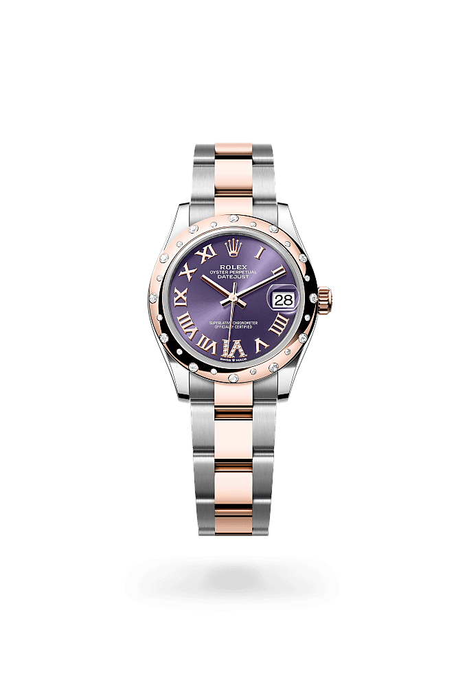 Datejust 31, Oyster, 31 mm, Oystersteel, Everose gold and diamonds, Dial : Aubergine set with diamonds, Rolex