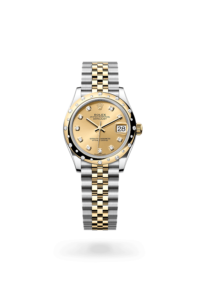 Datejust 31, Oyster, 31 mm, Oystersteel, yellow gold and diamonds, Dial : Champagne-colour set with diamonds, Rolex