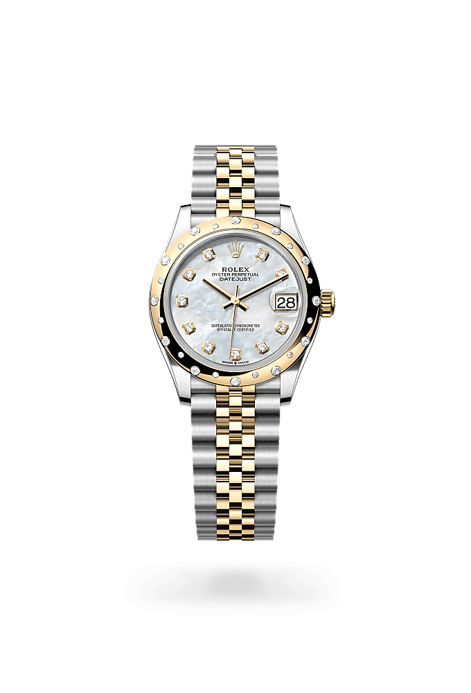 Datejust 31, Oyster, 31 mm, Oystersteel, yellow gold and diamonds, Dial : White mother-of-pearl set with diamonds, Rolex