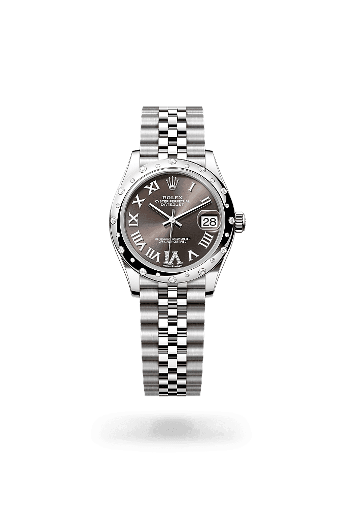 Datejust 31, Oyster, 31 mm, Oystersteel, white gold and diamonds, Dial : Dark grey set with diamonds, Rolex