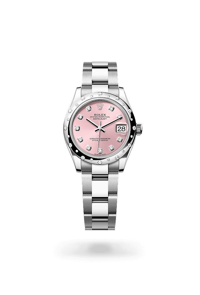 Datejust 31, Oyster, 31 มม., Oystersteel, ทองคำขาวและเพชร, หน้าปัด : สีชมพูประดับด้วยเพชร, Rolex