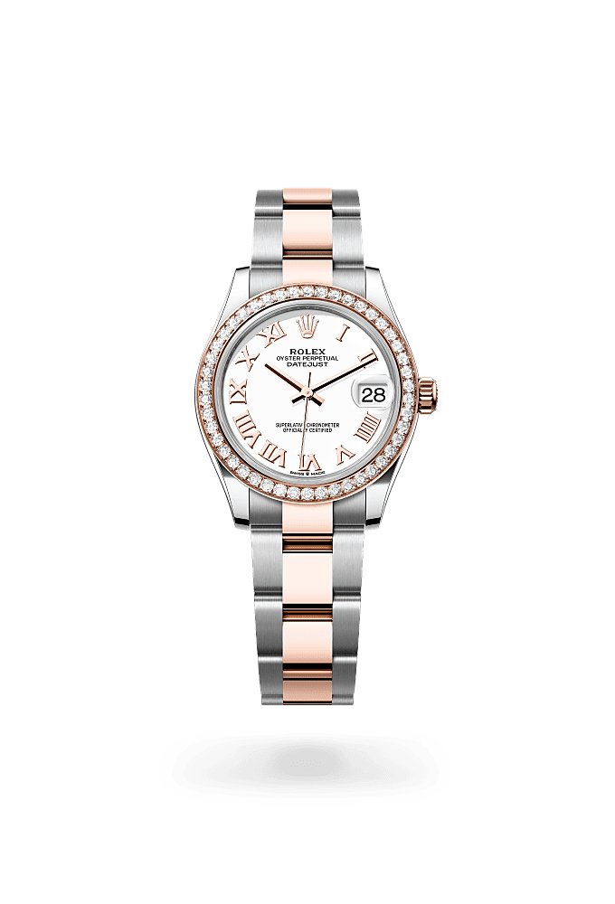 Datejust 31, Oyster, 31 mm, Oystersteel, Everose gold and diamonds, Dial : White, Rolex