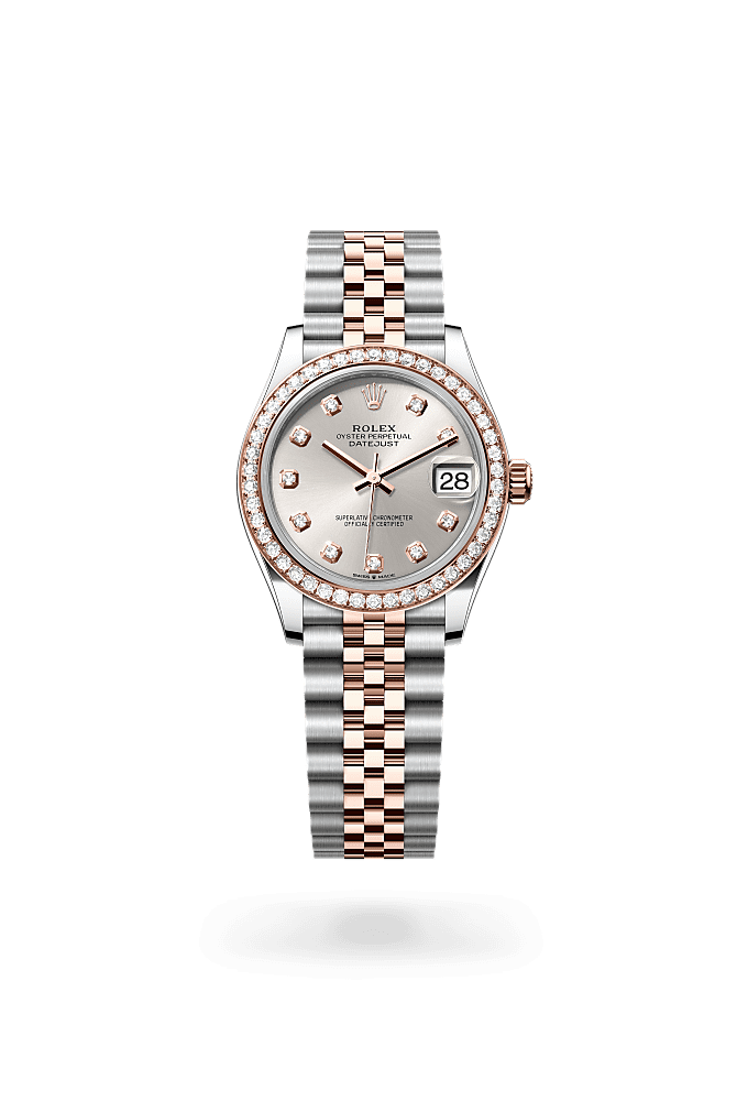 Datejust 31, Oyster, 31 mm, Oystersteel, Everose gold and diamonds, Dial : Silver set with diamonds, Rolex