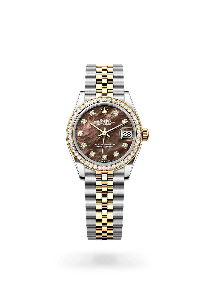 Datejust 31, Oyster, 31 mm, Oystersteel, yellow gold and diamonds, Dial : Black mother-of-pearl set with diamonds, Rolex