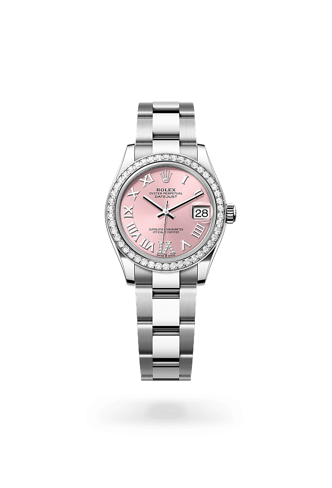 Datejust 31, Oyster, 31 mm, Oystersteel, white gold and diamonds, Dial : Pink set with diamonds, Rolex