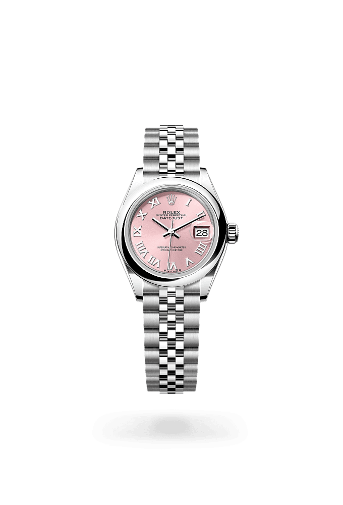 Lady-Datejust, Oyster, 28 mm, Oystersteel, Dial : Merah muda, Rolex