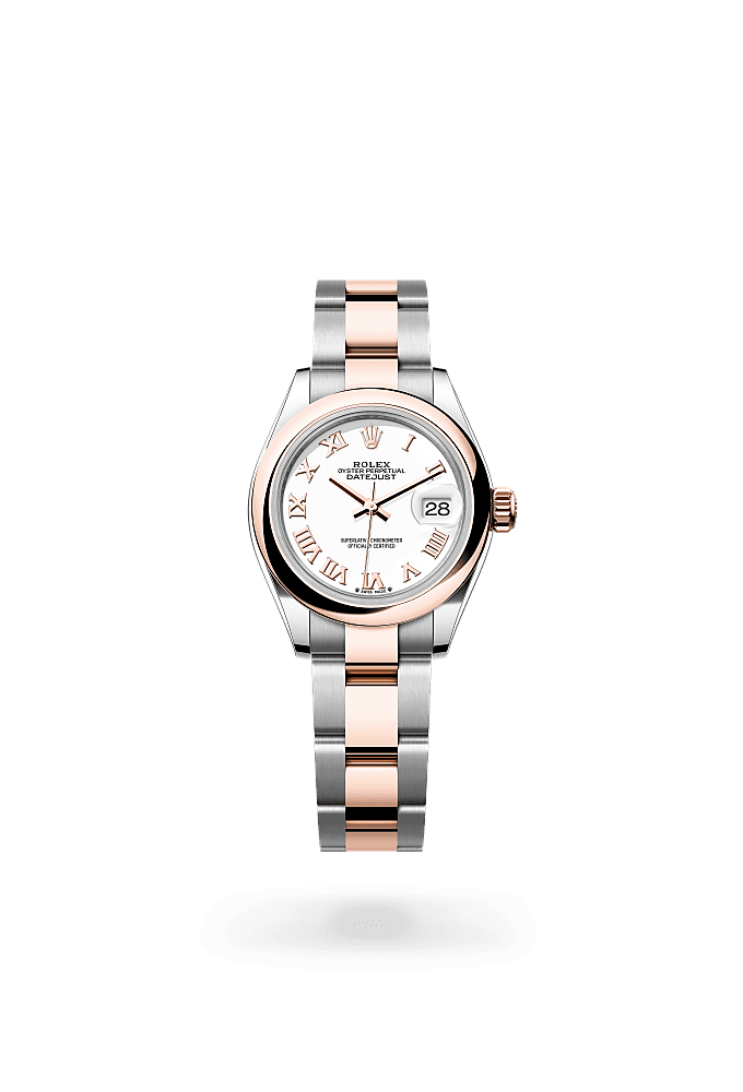 Lady-Datejust, Oyster, 28 mm, Oystersteel dan emas Everose, Dial : Putih, Rolex