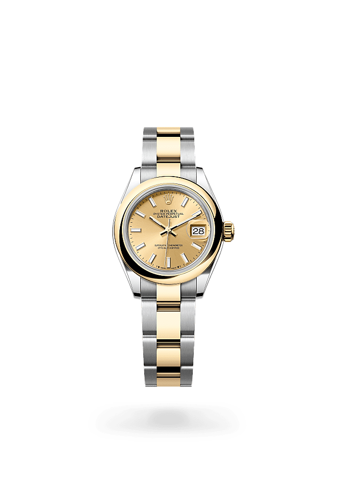 Lady-Datejust, Oyster, 28 mm, Oystersteel and yellow gold, Dial : Champagne-colour, Rolex