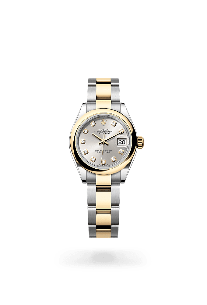 Lady-Datejust, Oyster, 28 mm, Oystersteel and yellow gold, Dial : Silver set with diamonds, Rolex