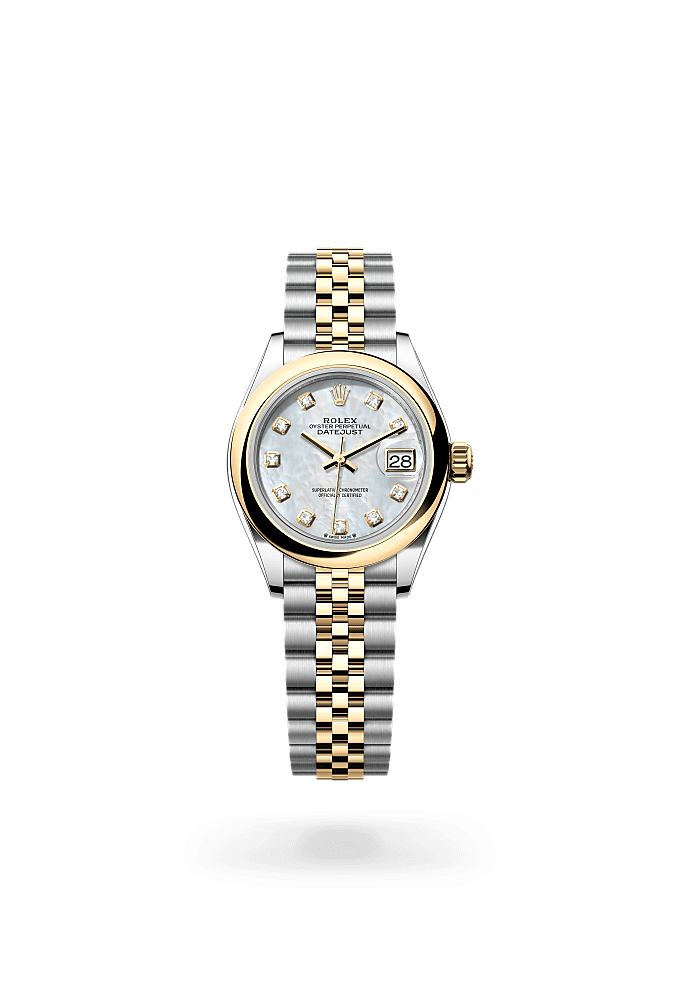 Lady-Datejust, Oyster, 28 mm, Oystersteel and yellow gold, Dial : White mother-of-pearl set with diamonds, Rolex