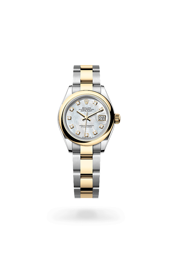 Lady-Datejust, Oyster, 28 mm, Oystersteel and yellow gold, Dial : White mother-of-pearl set with diamonds, Rolex