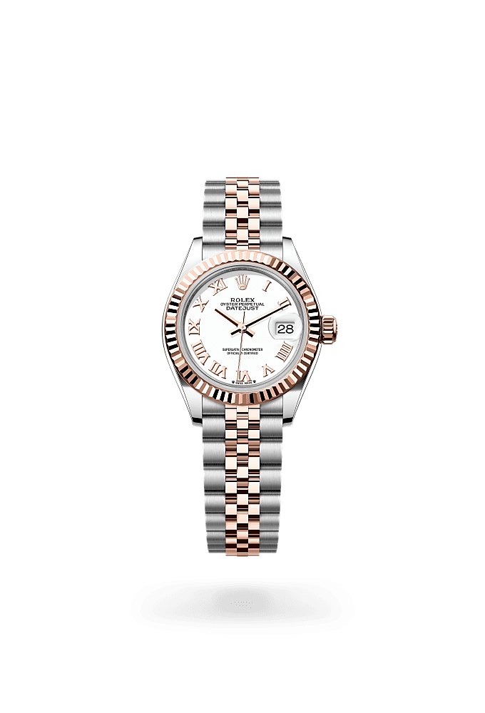 Lady-Datejust, Oyster, 28 mm, Oystersteel dan emas Everose, Dial : Putih, Rolex