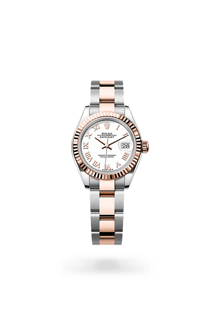 Lady-Datejust, Oyster, 28 mm, Oystersteel dan emas Everose, Dial : Putih, Rolex
